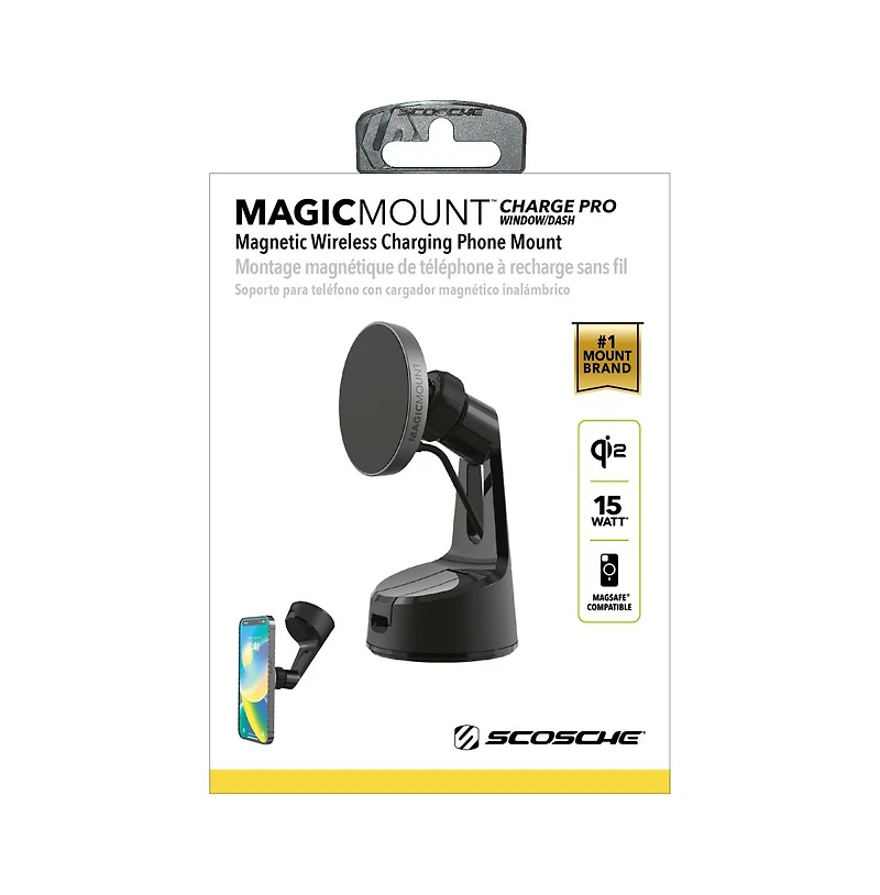 Scosche MagicMount Pro Qi2 Wireless Charger Window/Dash Mount-Black