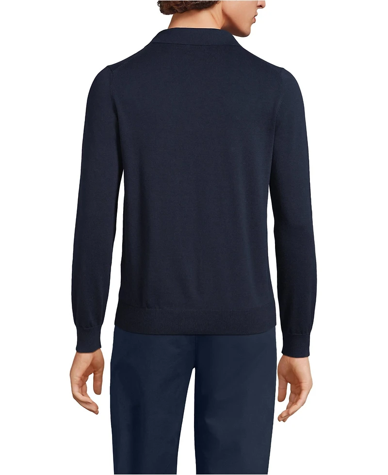 Lands' End Men's Long Sleeve Cotton Sweater Polo