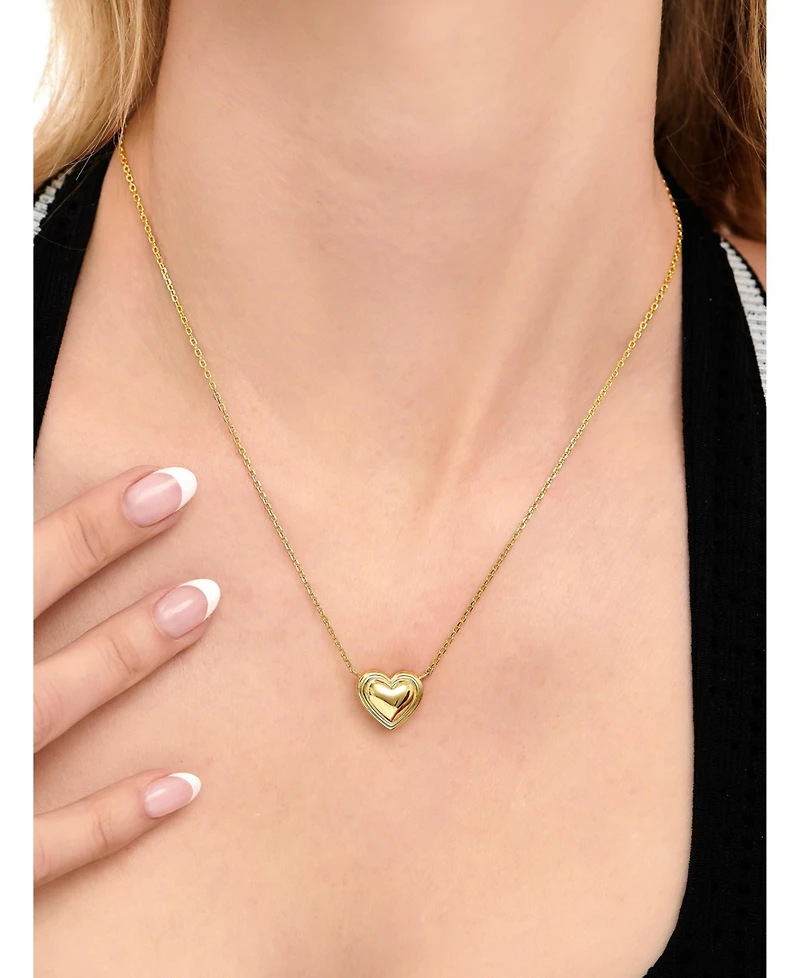 Devata Contour-lined Heart Necklace in Gold Plated Sterling Silver, Adj to 16 in / 17 in / 18 in