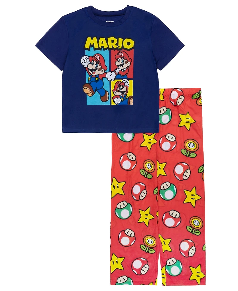 Ame Little and Big Boys 2-Piece Nintendo Short Sleeve Top Open Leg Pants Pajama Set