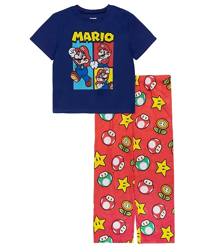 Ame Little and Big Boys 2-Piece Nintendo Short Sleeve Top Open Leg Pants Pajama Set