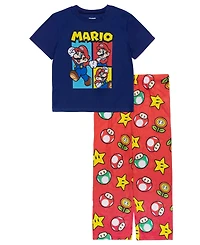 Ame Little and Big Boys 2-Piece Nintendo Short Sleeve Top Open Leg Pants Pajama Set