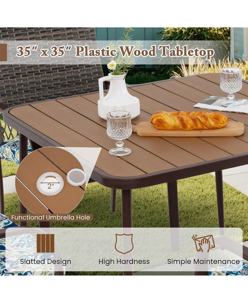 Gymax 5 Pcs Patio Dining Set w/ Wood-Plastic Tabletop & Umbrella Hole for Backyard