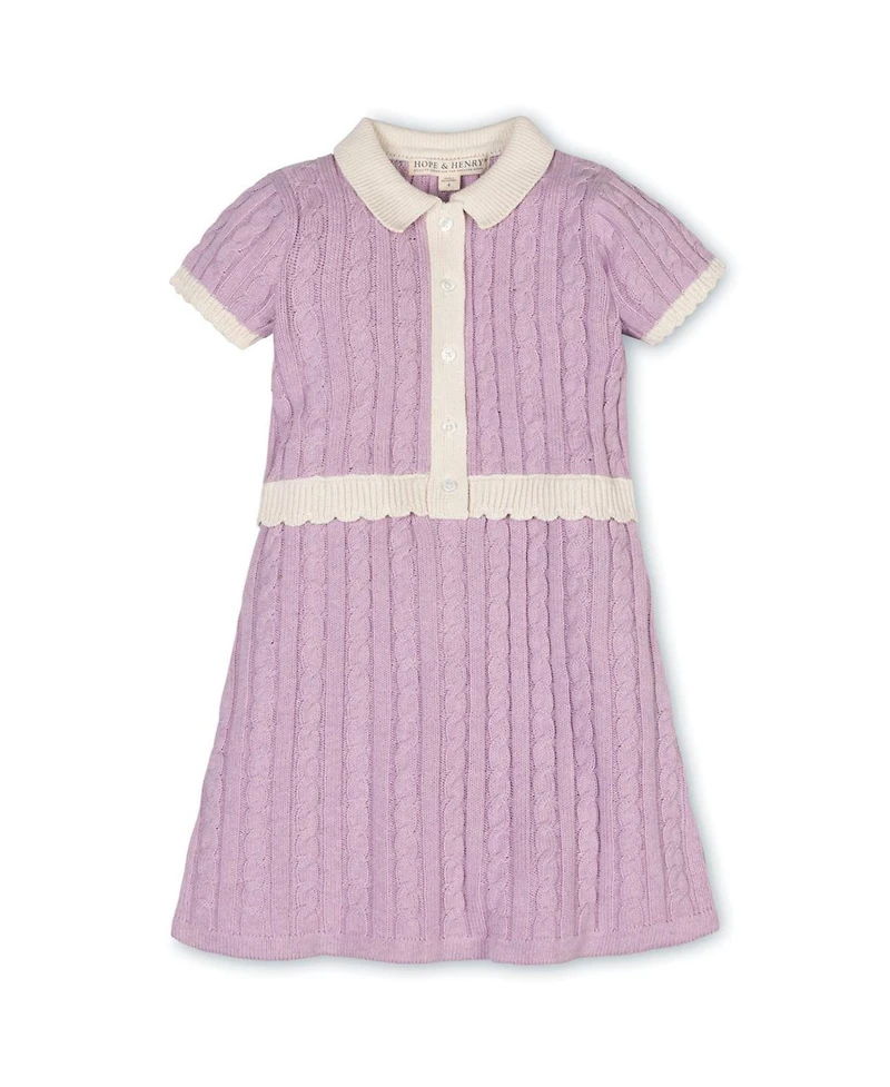 Hope & Henry Toddler Girls Organic Short Sleeve Collared Button Front Sweater Dress