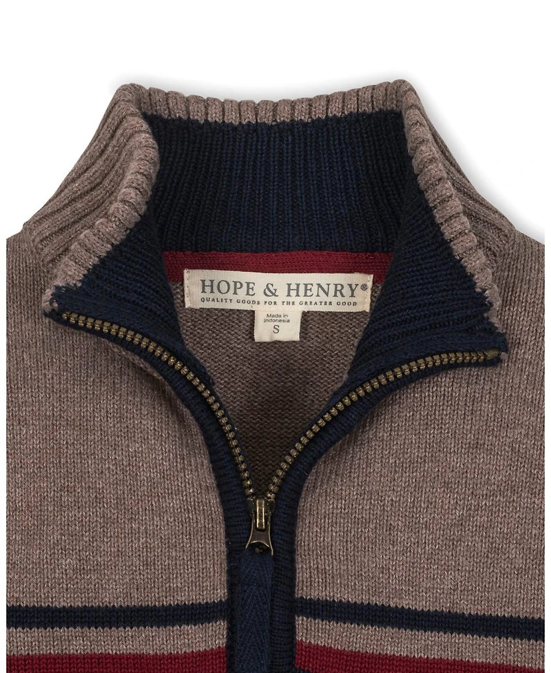 Hope & Henry Little and Big Boys' Organic Long Sleeve Half Zip Sweater with Engineered Stripe