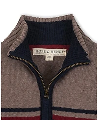 Hope & Henry Little and Big Boys' Organic Long Sleeve Half Zip Sweater with Engineered Stripe