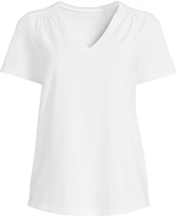 Lands' End Women's Short Sleeve Lightweight Jersey Gathered Shoulder T-Shirt