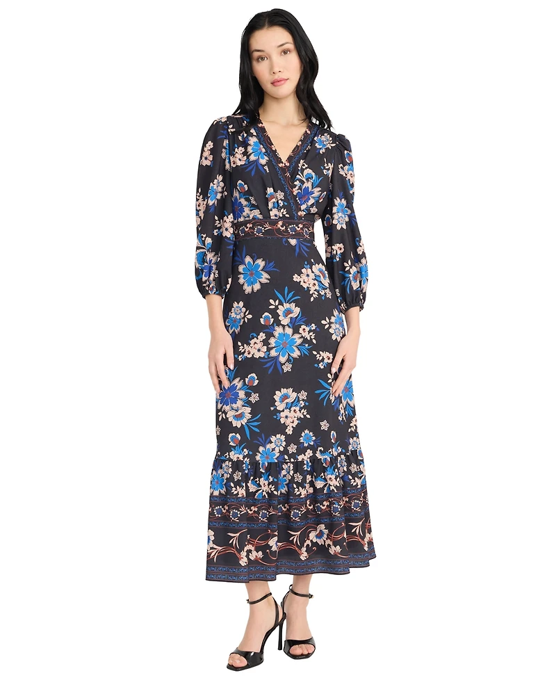 Donna Morgan Women's V-Neck Tiered Midi Dress