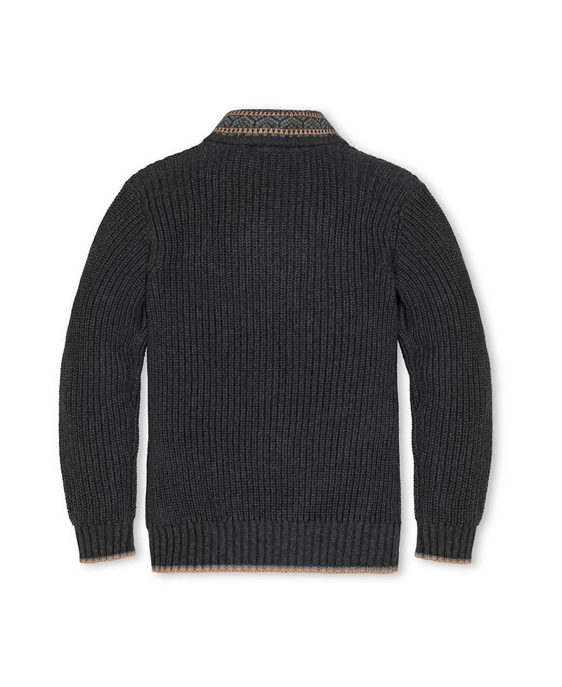 Hope & Henry Boys Organic Long Sleeve Shawl Collar Sweater with Intarsia Detail