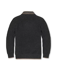 Hope & Henry Boys Organic Long Sleeve Shawl Collar Sweater with Intarsia Detail