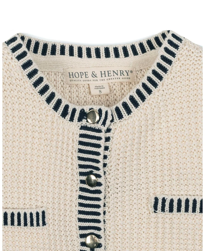 Hope & Henry Little and Big Girls' Organic Puff Sleeve Textured Cardigan Sweater