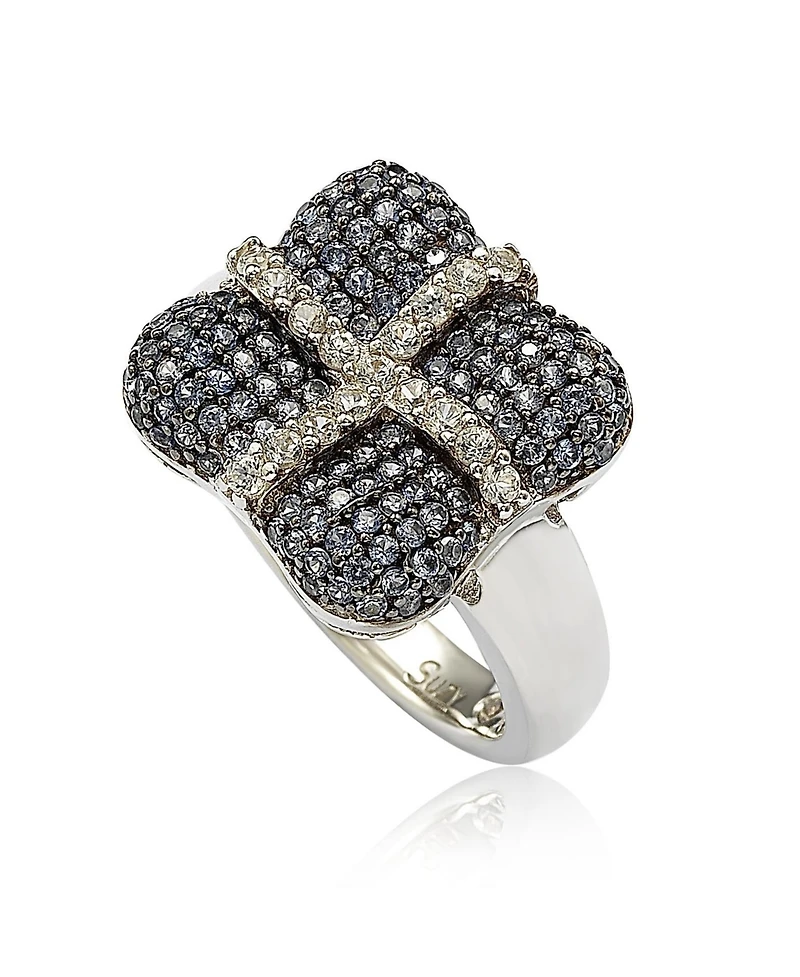 Suzy Levian New York Suzy Levian Sterling Silver Sapphire & Created White Sapphire Wrapped Cushion Ring