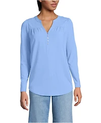Lands' End Women's Petite Long Sleeve Lightweight Jersey Notch Neck Tunic Top