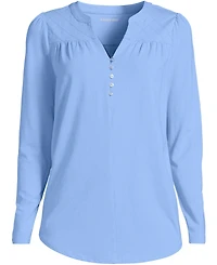 Lands' End Women's Petite Long Sleeve Lightweight Jersey Notch Neck Tunic Top
