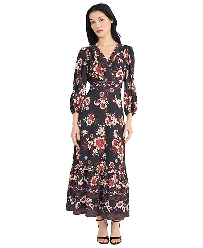 Donna Morgan Women's V-Neck Tiered Midi Dress