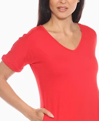 White Mark Women's V-Neck Knee-Length Dress