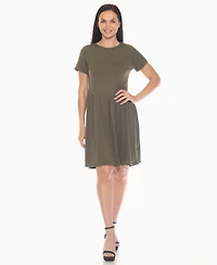 White Mark Women's Asymmetrical Waist and Short Sleeve Swing Dress