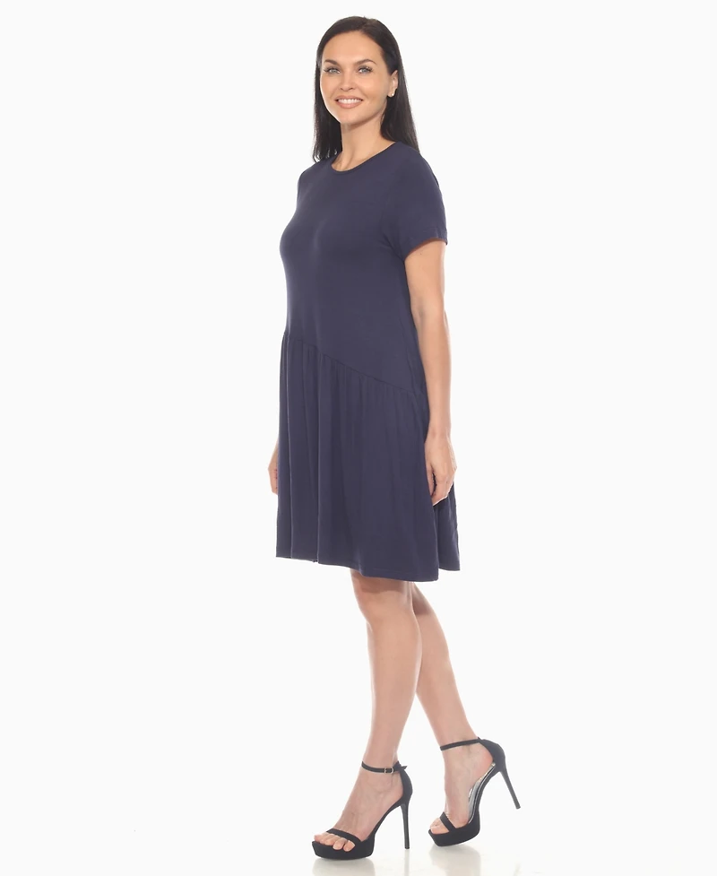 White Mark Women's Asymmetrical Waist and Short Sleeve Swing Dress