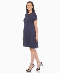 White Mark Women's Asymmetrical Waist and Short Sleeve Swing Dress
