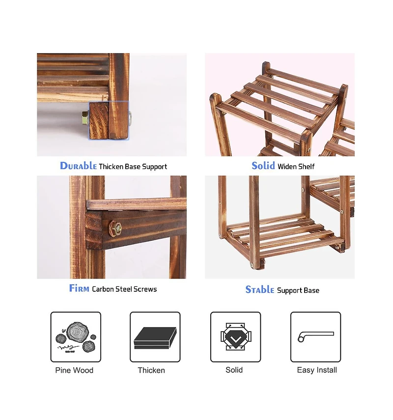 Unho Multi-Tier Wood Plant Stand Rack 10 Pot Flower Display Shelf