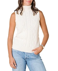 Hope & Henry Women's Organic Sleeveless Cable Knit Turtleneck Sweater