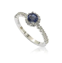 Suzy Levian New York Sterling Silver Sapphire & Created White Petite Halo Proposal Ring