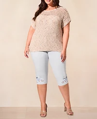 Tribal Plus Slub Knit Short-Sleeve Boat Neck Sweater