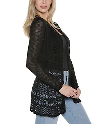 Belldini Women's Open-Front Pointelle-Trim Cardigan Sweater
