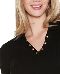 Belldini Women's Long Sleeve Johnny Collar Sweater