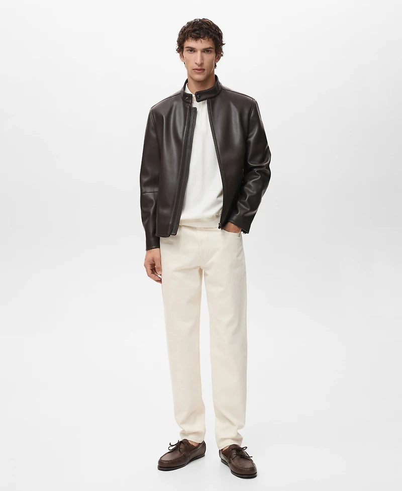 Mango Men's Zip-Up Leather-Effect Jacket