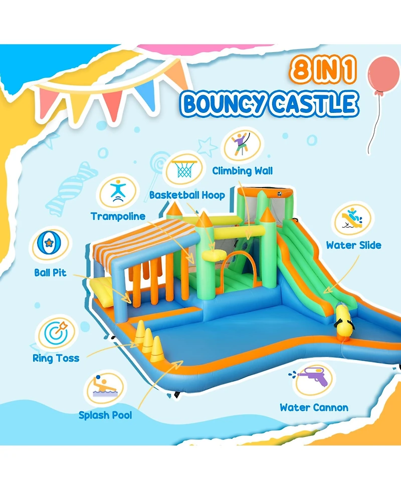 Qaba 8 in 1 Inflatable Bounce House Water Slide with 680W High Power Blower