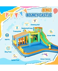 Qaba 8 in 1 Inflatable Bounce House Water Slide with 680W High Power Blower