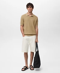 Mango Men's Ribbed Cotton Knitted Polo Shirt