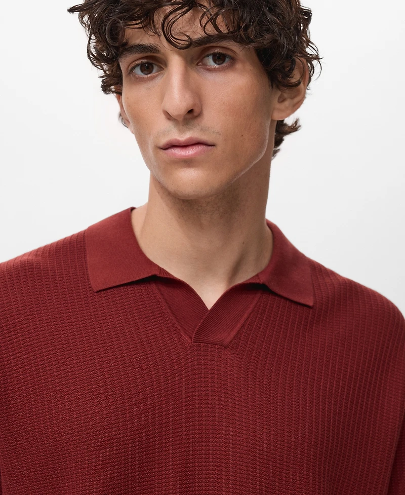 Mango Men's Ribbed Cotton Knitted Polo Shirt