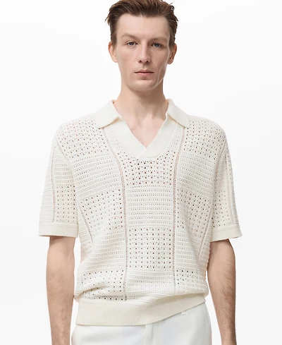Mango Men's Openwork Knitted Cotton Polo Shirt