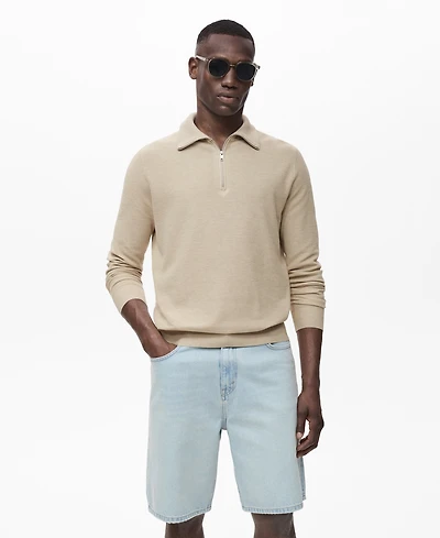 Mango Men's Zipper Collar Microstructure Sweater