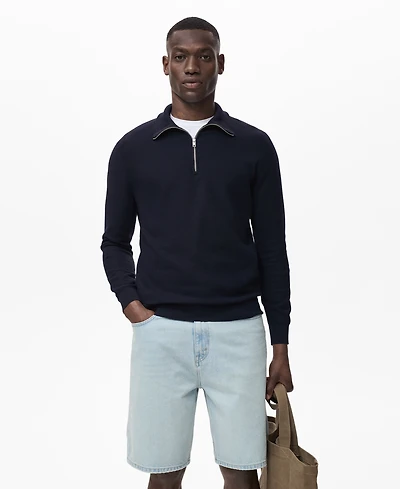 Mango Men's Zipper Collar Microstructure Sweater