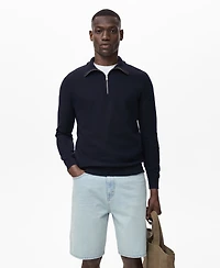 Mango Men's Zipper Collar Microstructure Sweater