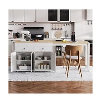 Maison Boucle 74.5" Kitchen Island with Pull-Out Dining Table, Rolling Storage Cart with 2 Drawers, Cabinets & Spice Rack-Maison Boucle