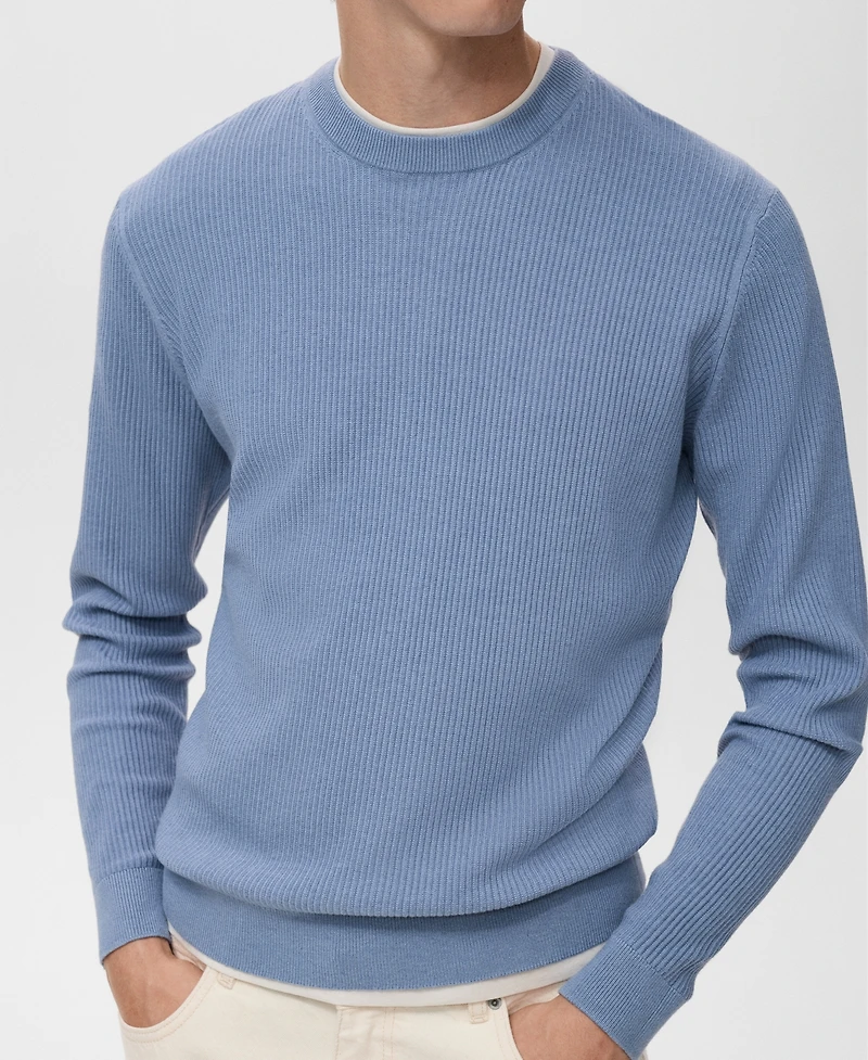 Mango Men's Fine Rib-Knit Cotton Sweater