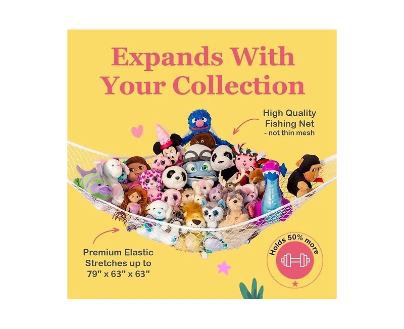 Lilly's Love Toddler Stuffed Animal Net Hammock Large Corner Hanging Toy Storage Organizer 1 Pack