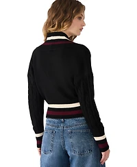 Steve Madden Women's Addison V-Neck Varsity Cable Sweater