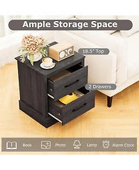Gymax Set of 2 Drawer Nightstand Bedside Table Compact Sofa End Table Oak Dark Grey