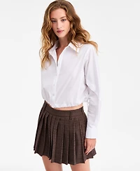 Bar Iii Women's Collared Button-Front Cropped Shirt, Macy's Exclusive