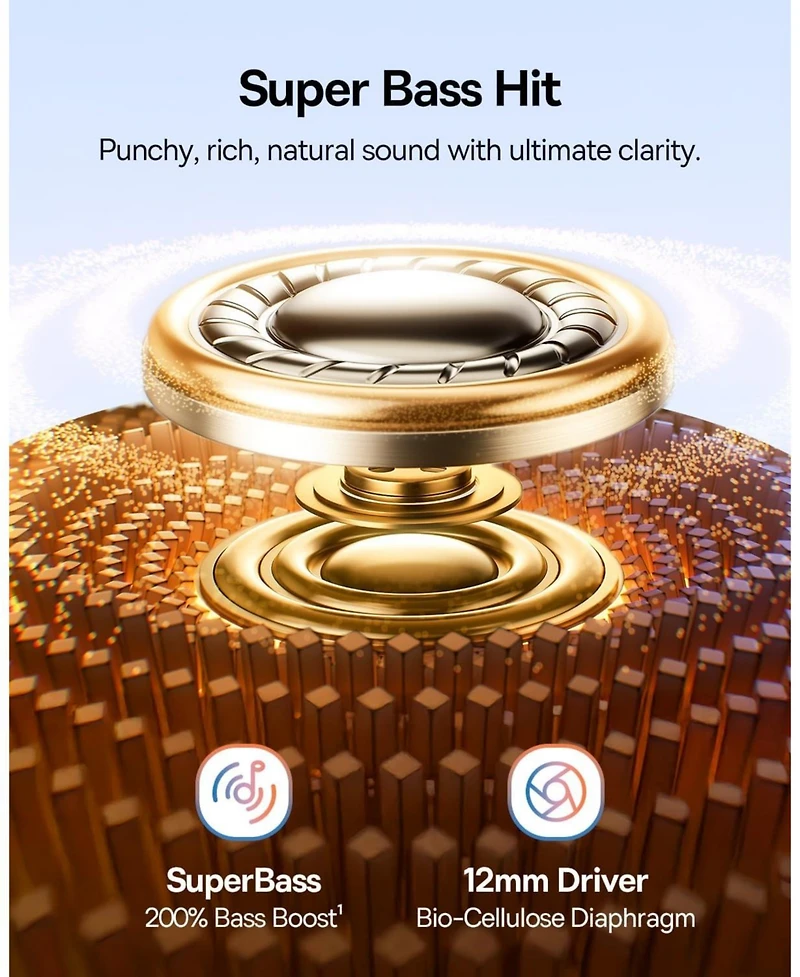 Baseus Bass BC1 Open Ear Earbuds Clip-On Headphones, Open-Ring Comfort with Tri-Curve Snug Clip,4-Mic Clear Calls, IP55 Waterproof, 38H Playtime