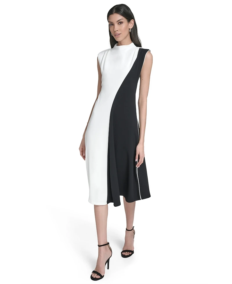 Calvin Klein Women's Colorblock Mock Neck Midi Dress