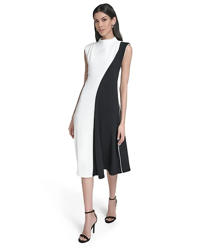 Calvin Klein Women's Colorblock Mock Neck Midi Dress