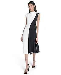 Calvin Klein Women's Colorblock Mock Neck Midi Dress