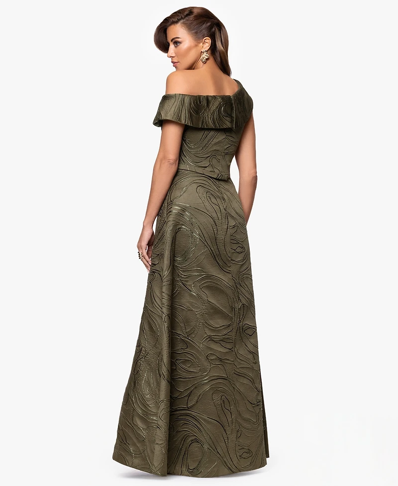 Xscape Women's Jacquard One-Shoulder Long Dress