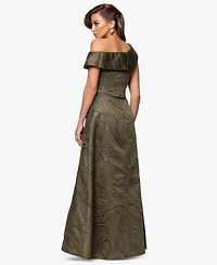 Xscape Women's Jacquard One-Shoulder Long Dress